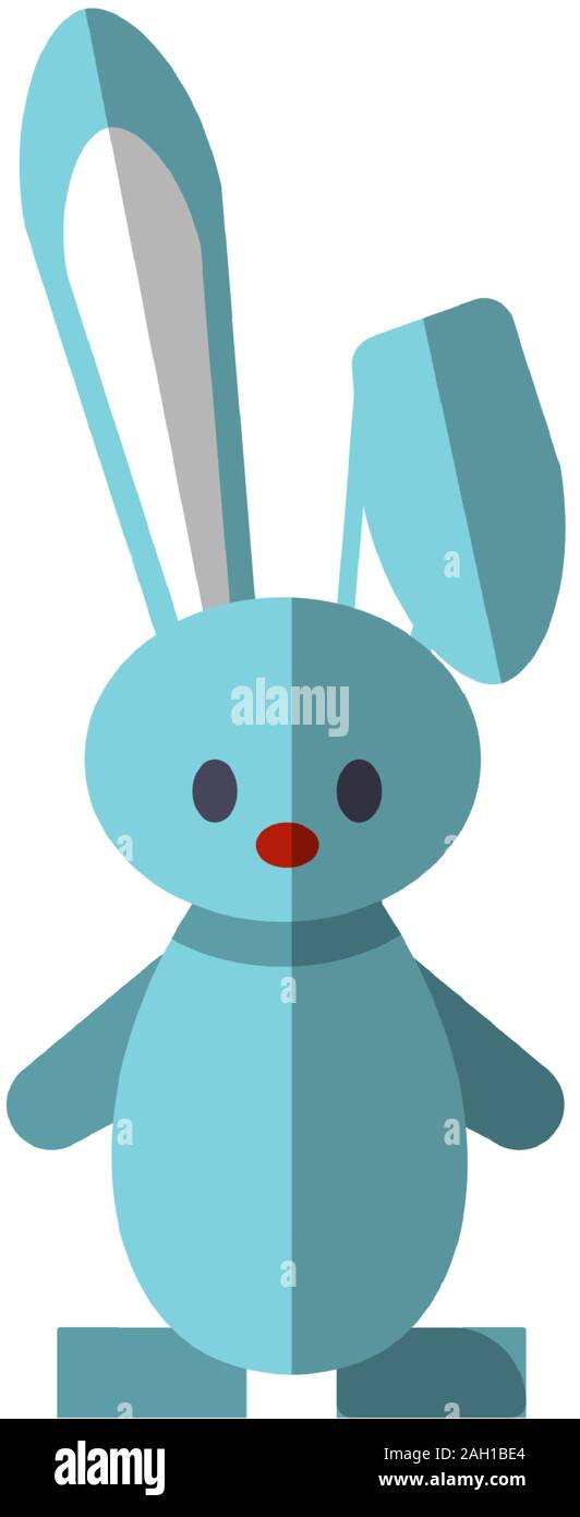 Vector flat illustration of funny cute rabbit. Little blue bunny icon for kids fairy tales, magical tricks, focus pocus games. Flat icon of cute Stock Vector