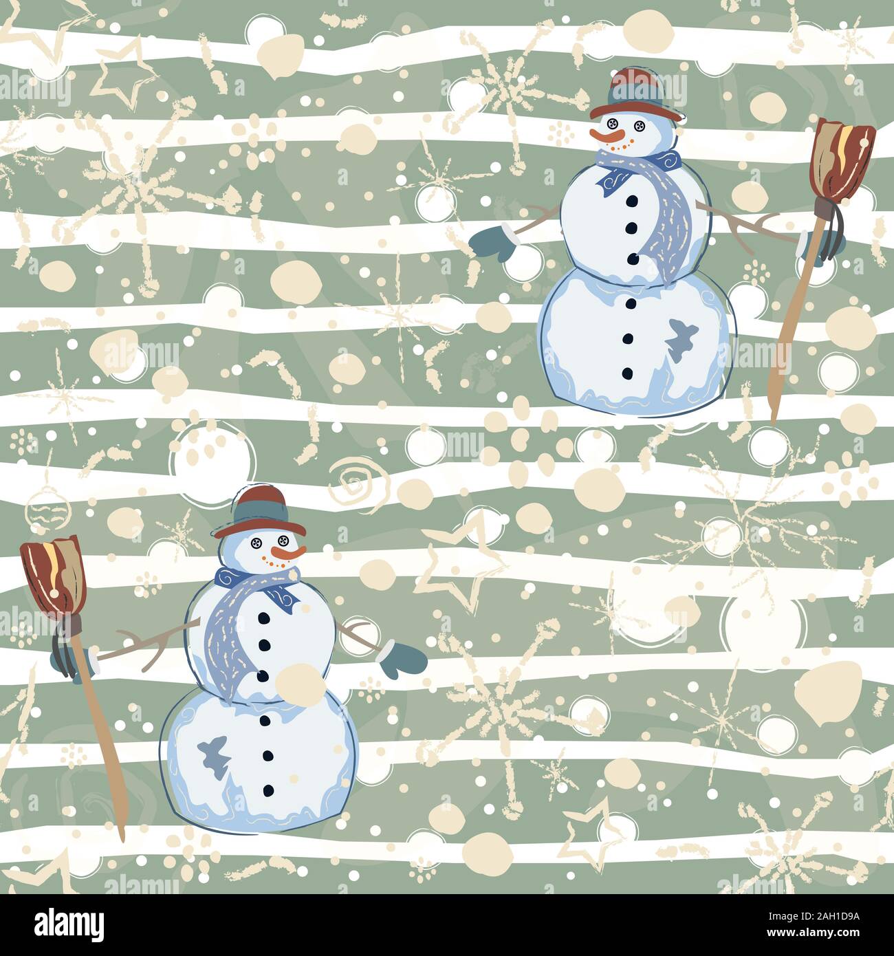 Seamless Pattern with snowman on green background. Vector Illustration ...