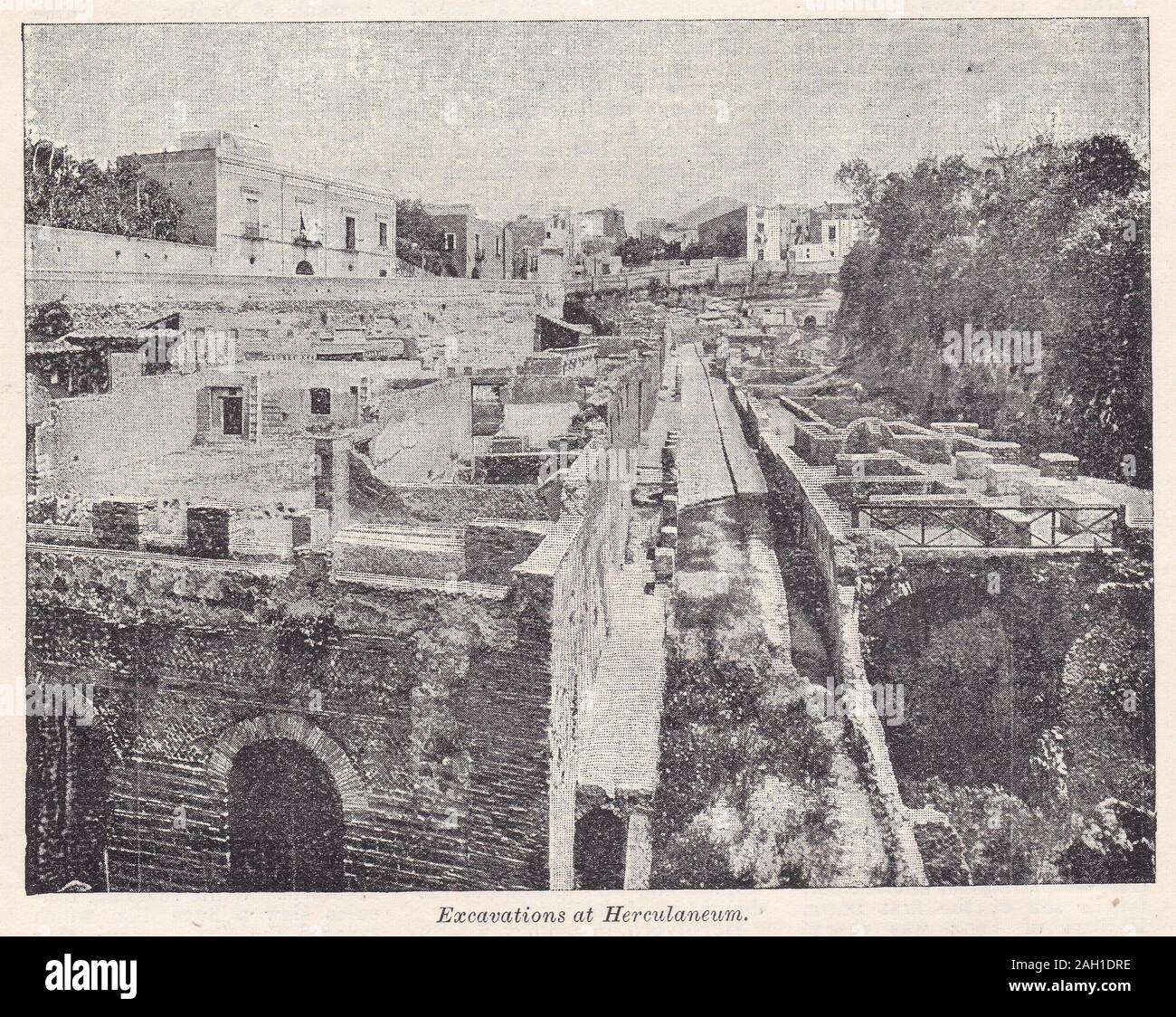 Vintage black and white photo of the Excavations at Herculaneum Stock Photo