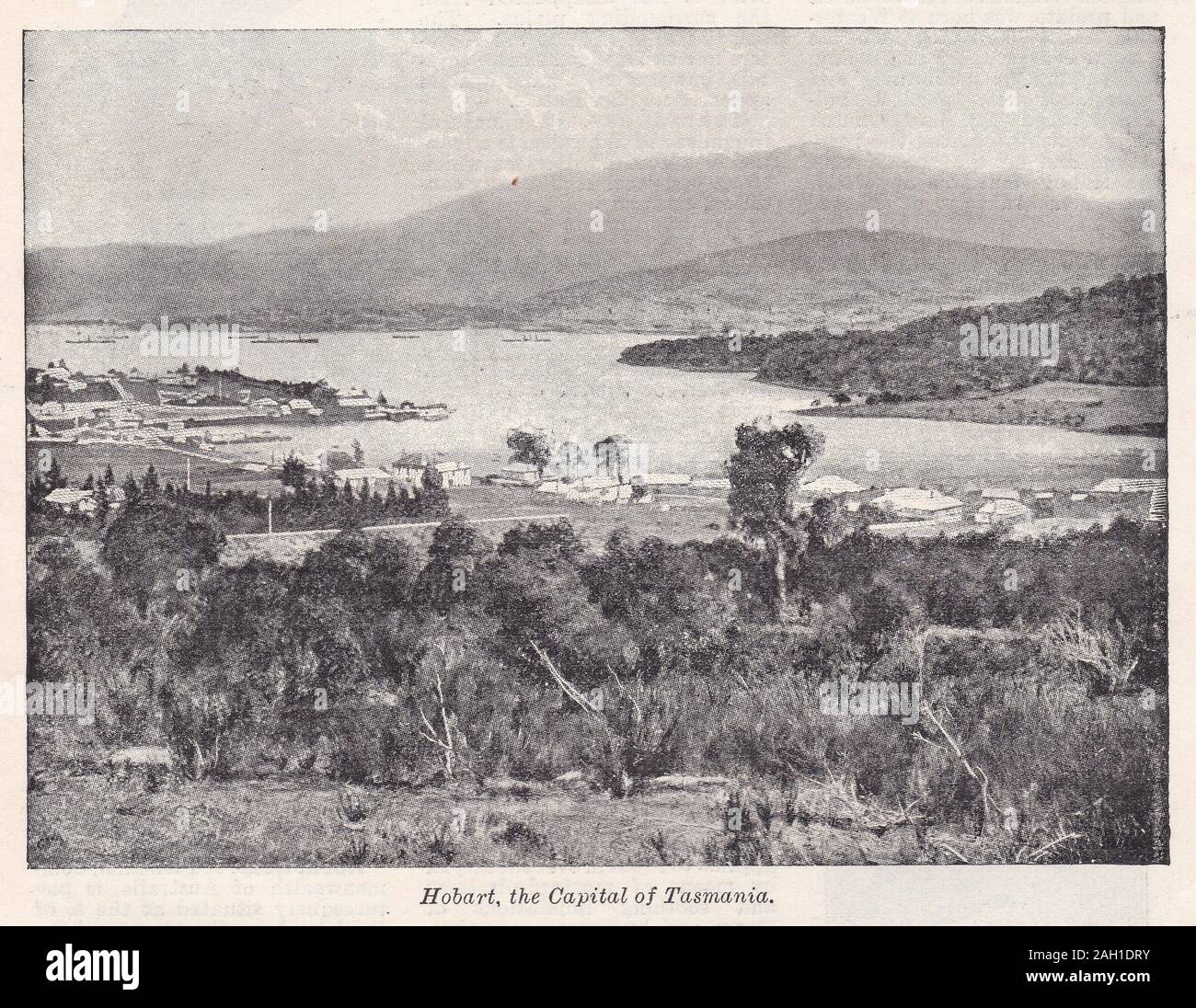 Vintage black and white photo of Hobart, the Capital of Tasmania Stock Photo