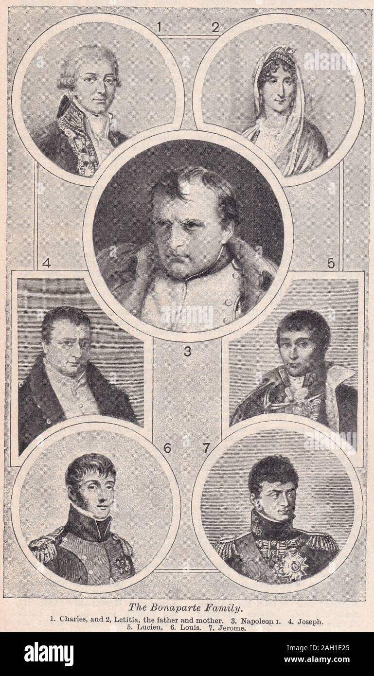 Vintage illustration / drawing of the Bonaparte Family Stock Photo