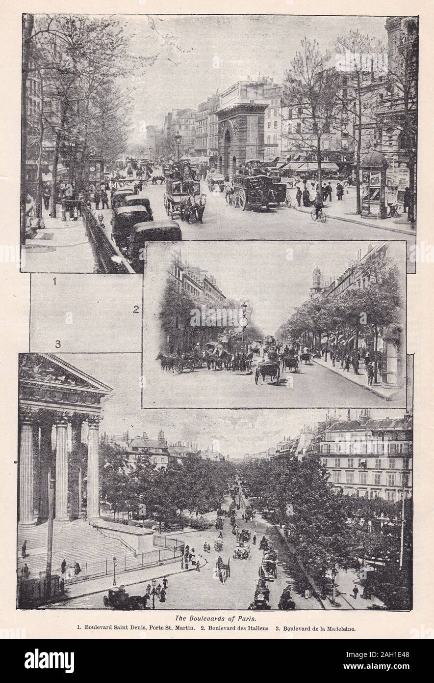 Vintage black and white photos of The Boulevards of Paris 1900s Stock Photo