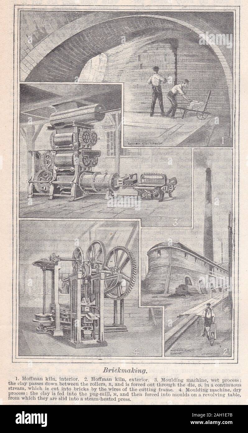 Vintage illustrations of Brick Making 1900s Stock Photo