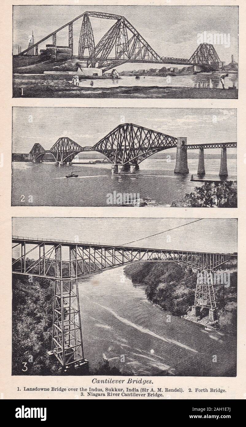 Vintage black and white photos / illustrations of Cantilever Bridges Stock Photo