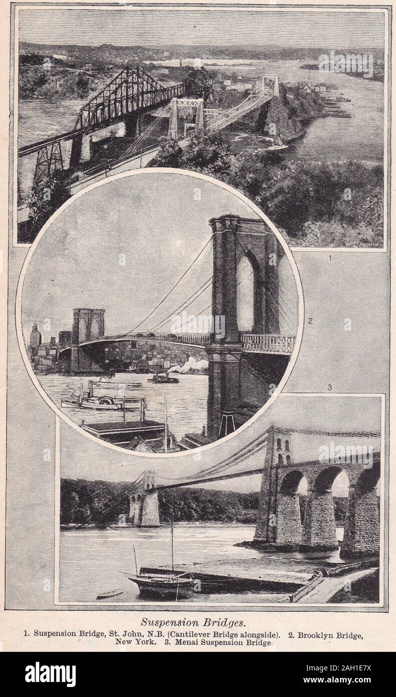 Vintage black and white photos / illustrations of Suspension Bridges ...