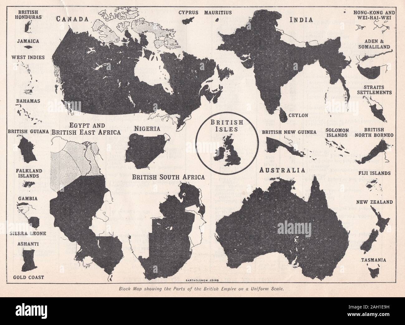 Vintage block map of showing the parts of the British Empire on a Uniform Scale Stock Photo