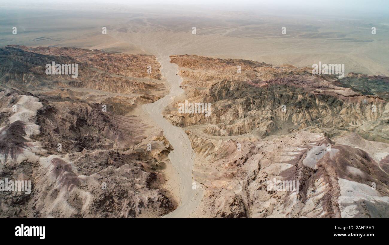 an aerial shot from a dry river in iran Stock Photo