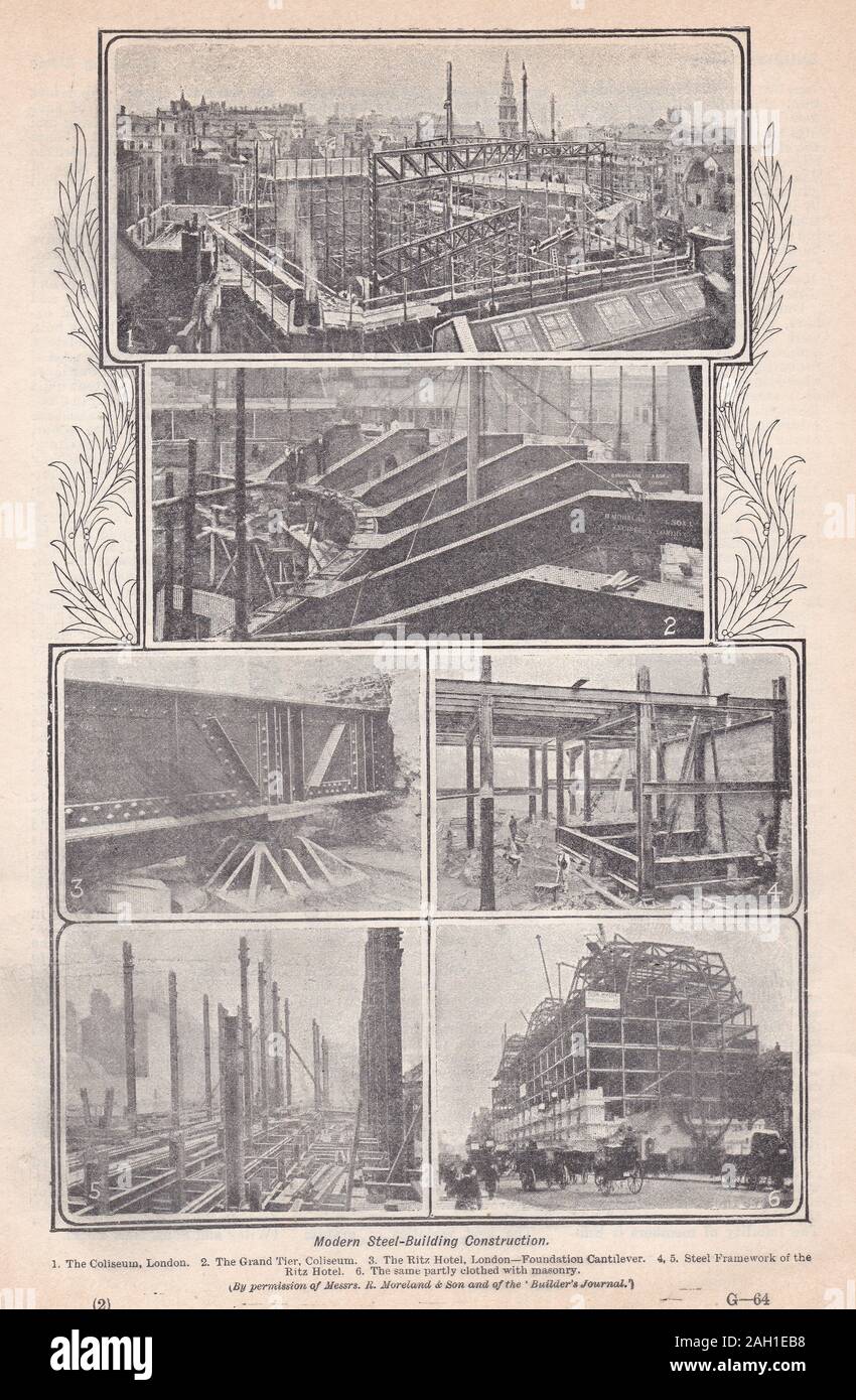 Vintage black and white photos of Steel Building Constructions 1900s Stock Photo