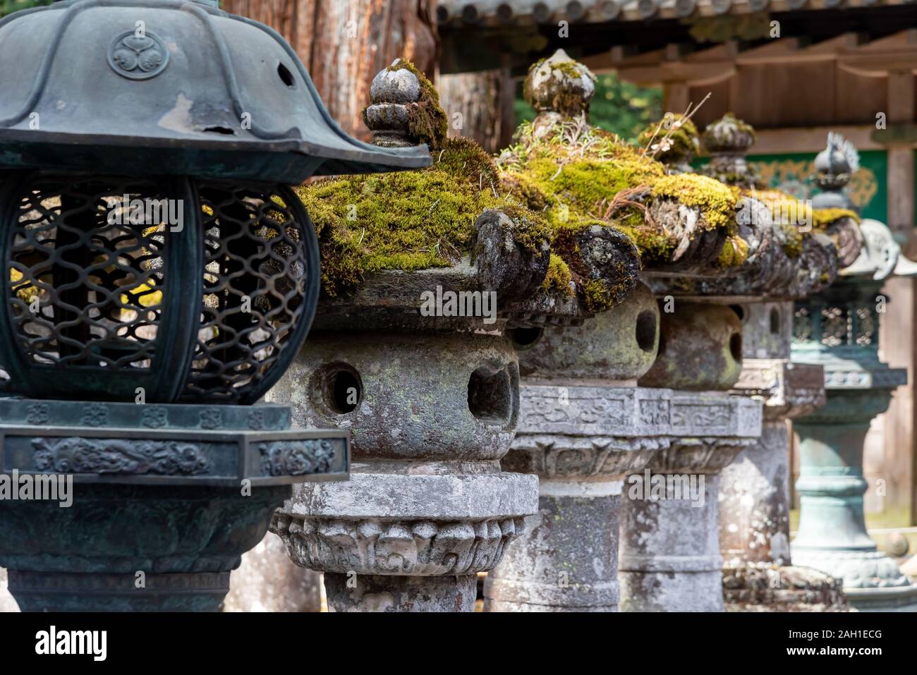 Stone lanterns at Nikko, Japan Stock Photo