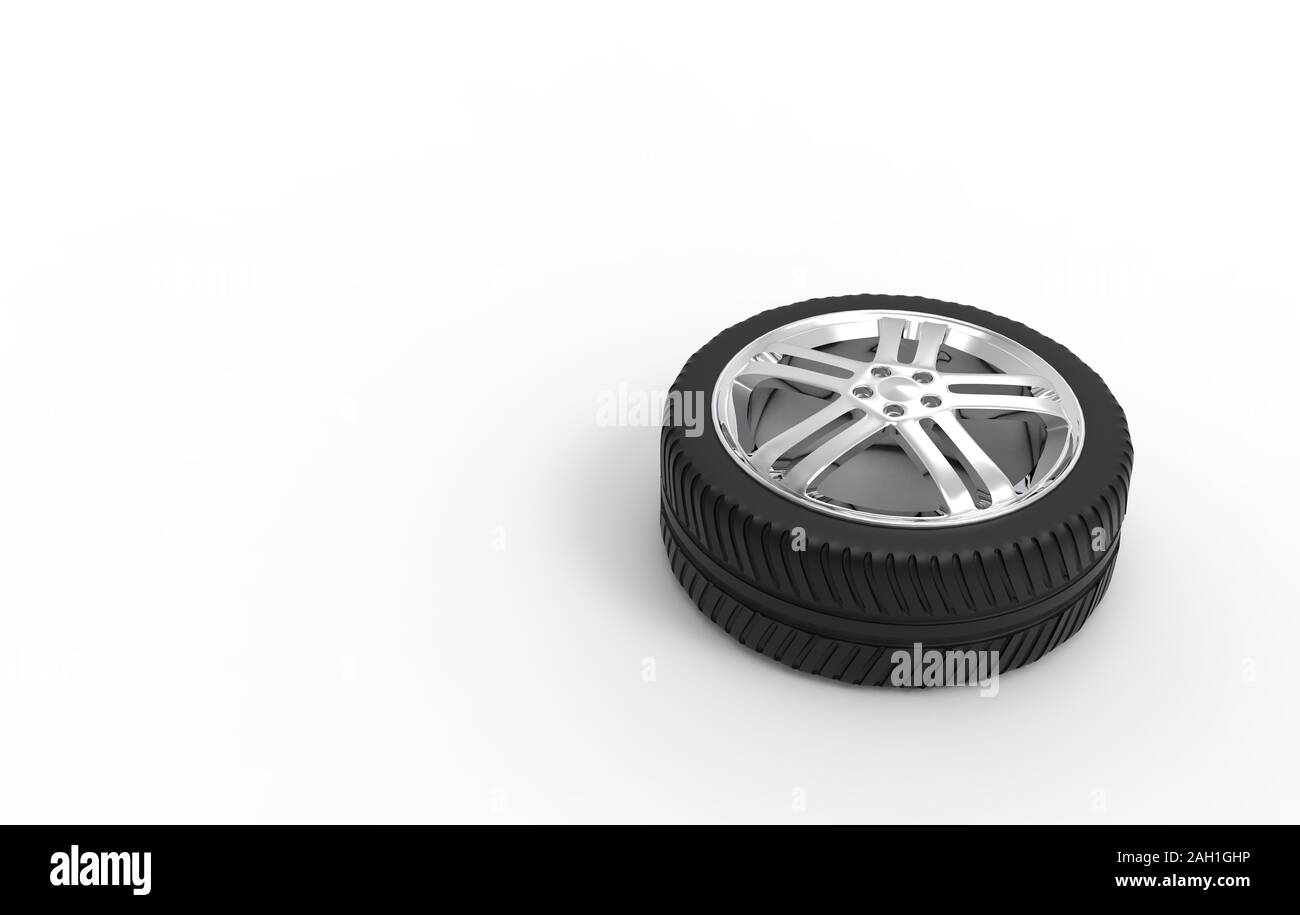 Car Wheel Isolated on White, 3D Rendering Stock Photo - Alamy