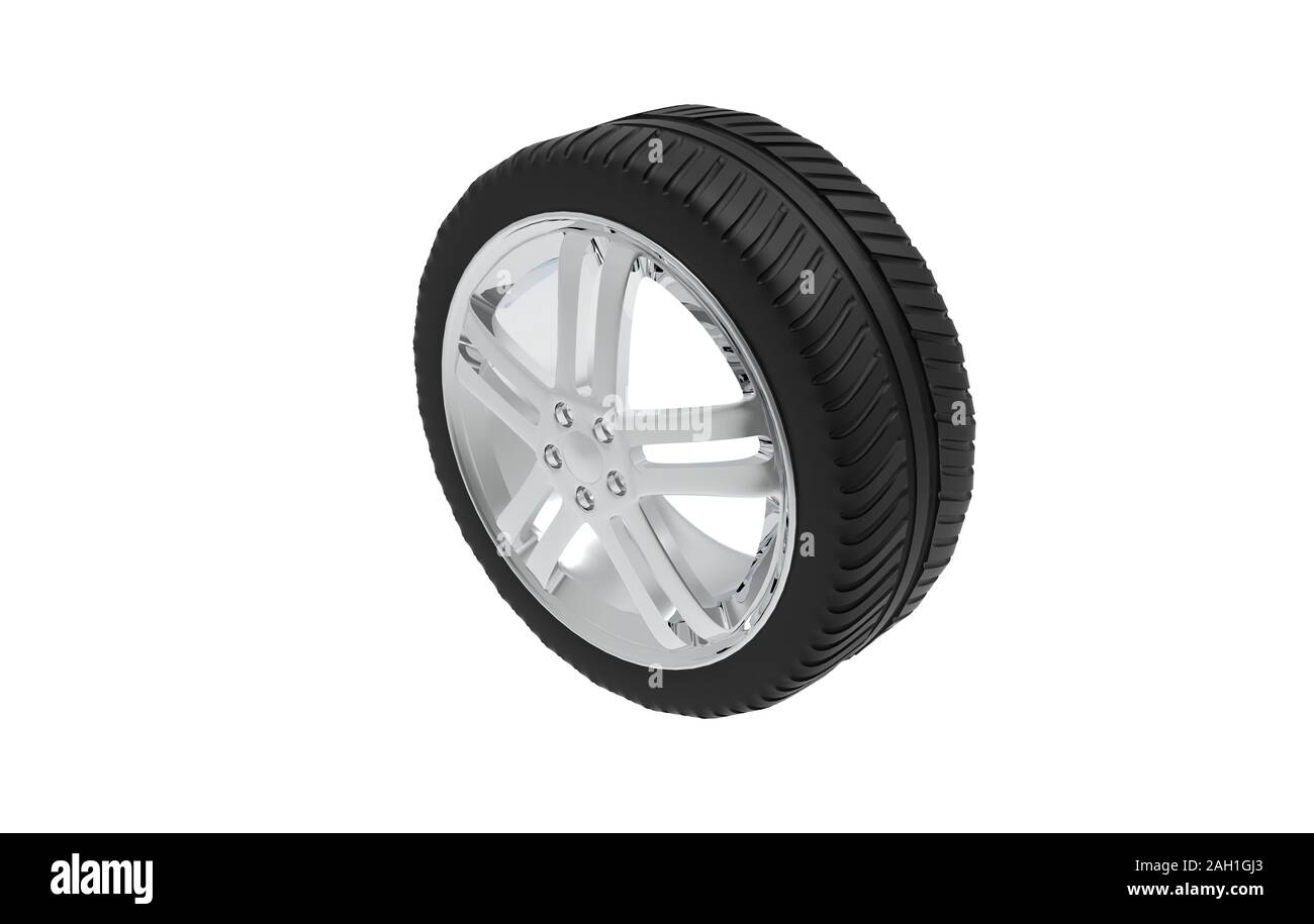 Car Wheel Isolated on White, 3D Rendering Stock Photo - Alamy