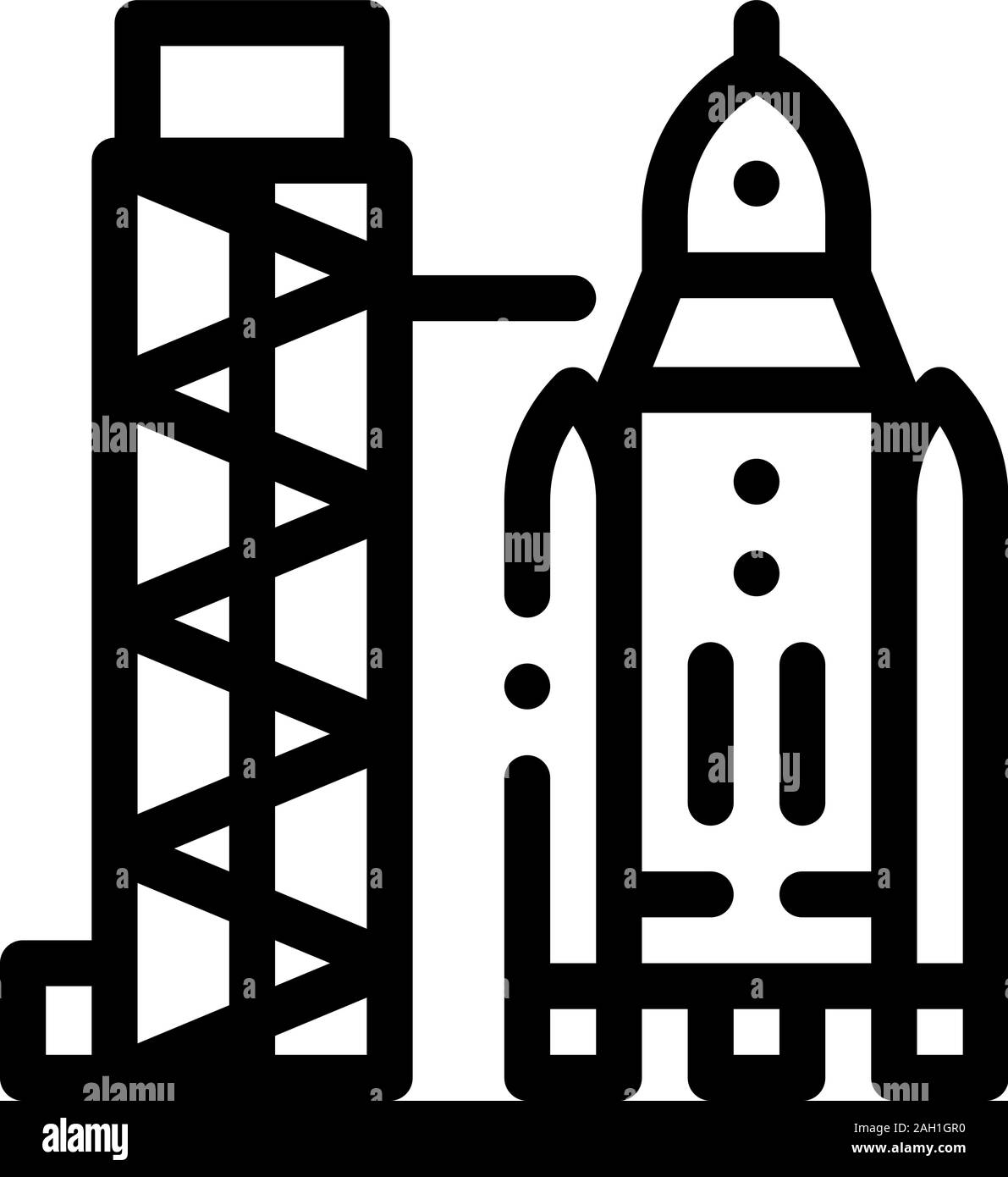 Tower With Space Ship Icon Outline Illustration Stock Vector