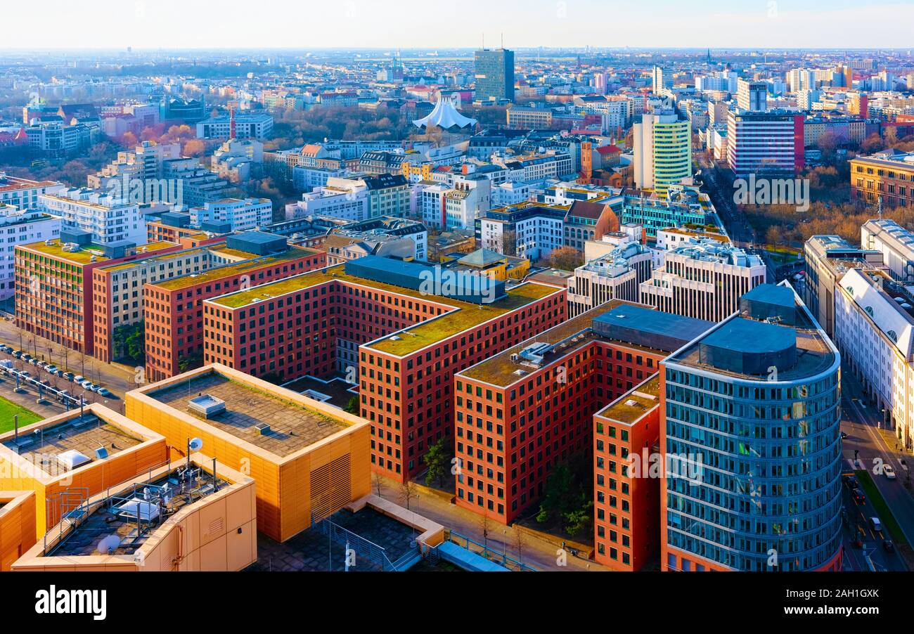 Aerial view on modern apartment residential building architecture Potsdamer Platz reflex Stock