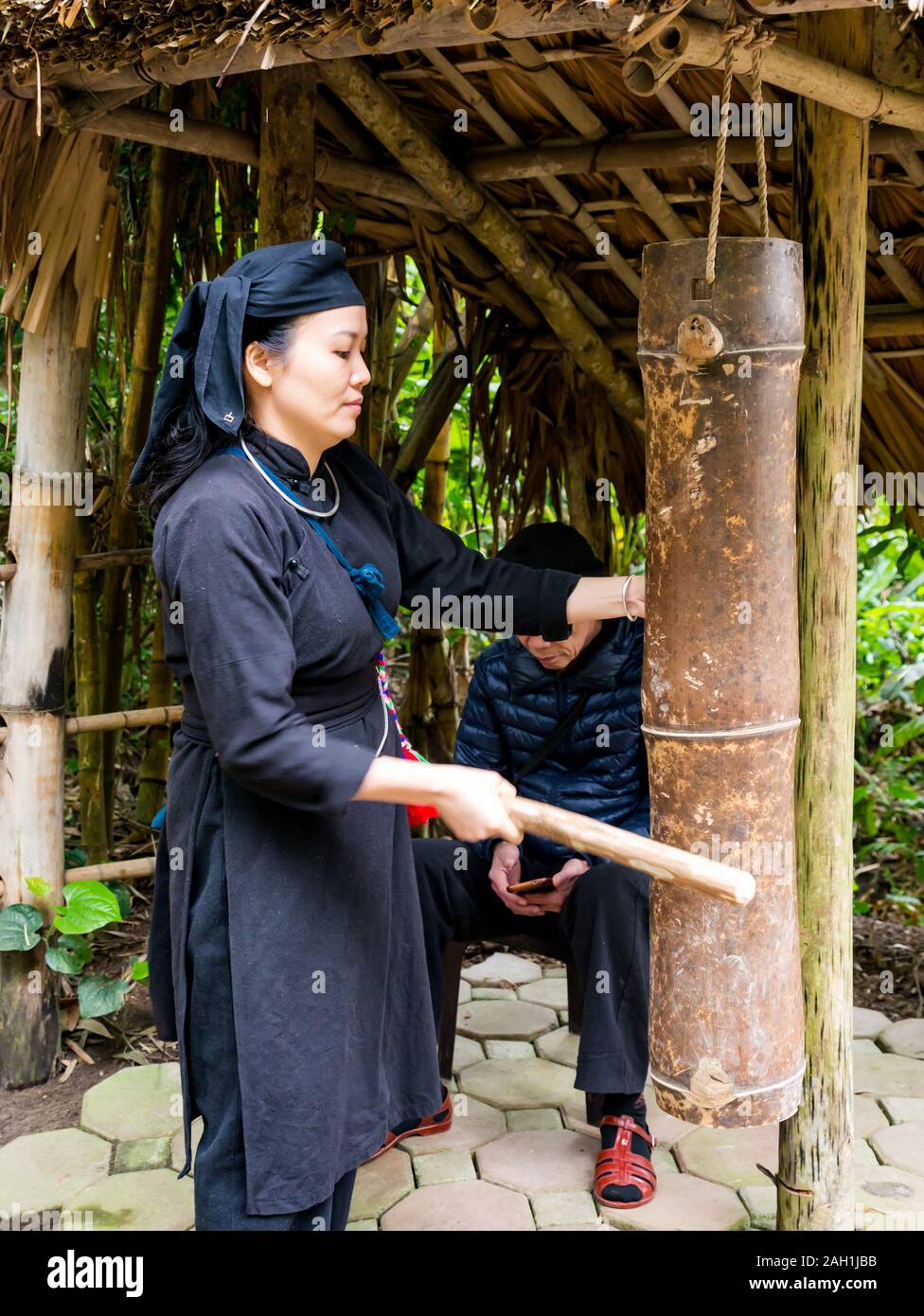 Ethnic woman in traditional dress, Thai Hai village way of life, Thai Nguyen province, Northern Vietnam, Asia Stock Photo