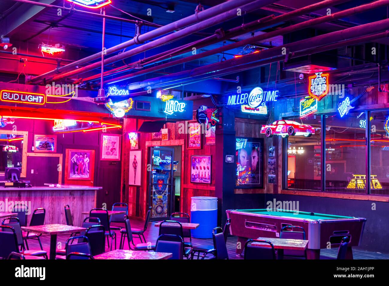 Interiors of a restaurant and bar in the Fort Worth Stockyards, a historic district that is located in Fort Worth, Texas, USA. Stock Photo