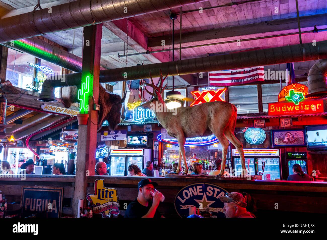 Interiors of a restaurant in the Fort Worth Stockyards, a historic district that is located in Fort Worth, Texas, USA. Stock Photo