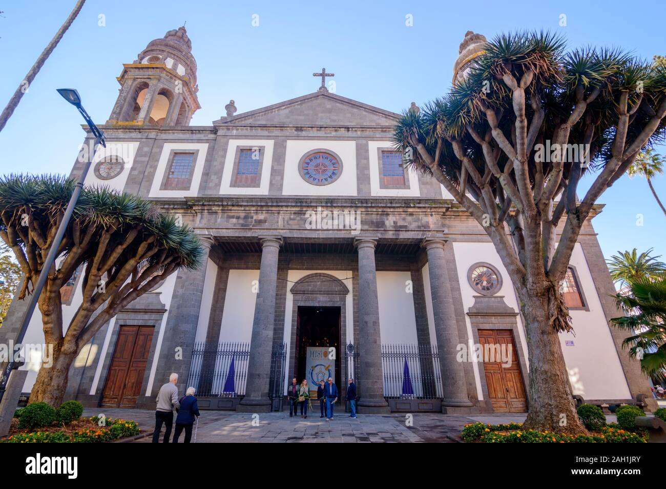 Cathedral of San Cristobal De La Laguna Neogotico in its Main and Neoclassical Corps in the Remedios Square. April 13, 2019. La Laguna, Santa Cruz De Stock Photo