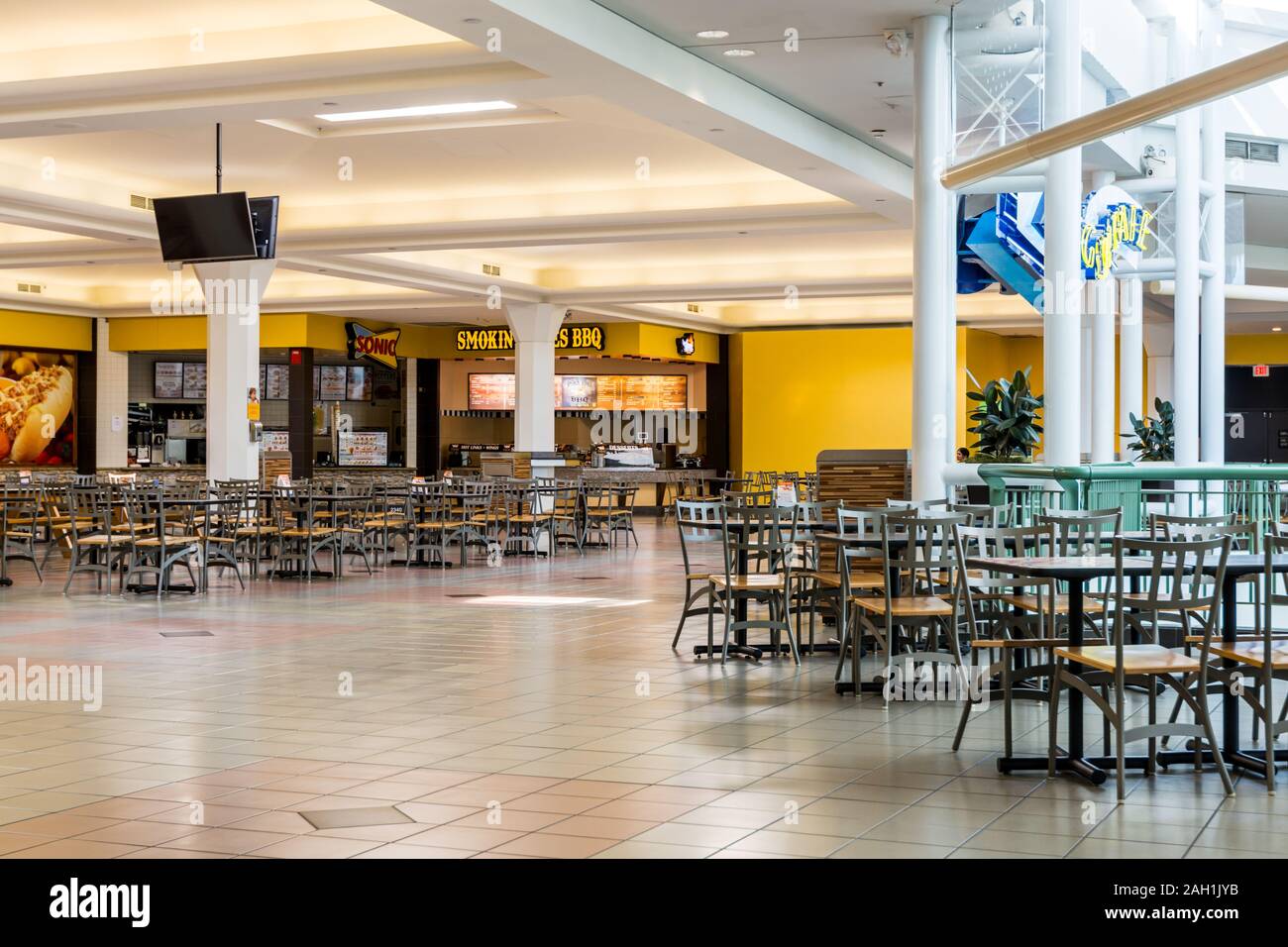 Interiors of a restaurant a shopping mall in Dallas Fort Worth, Taxas, USA. Stock Photo