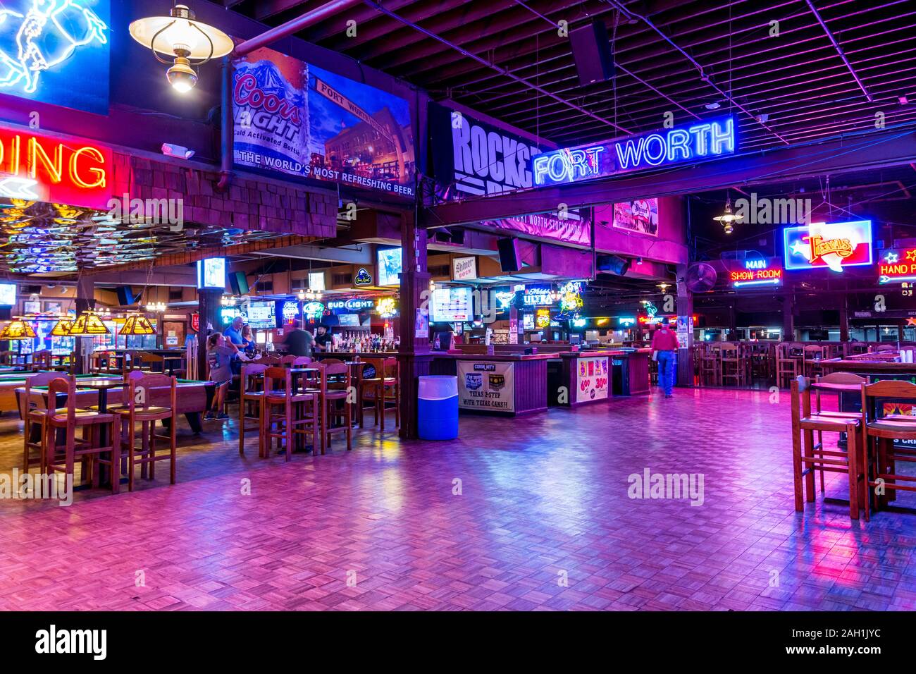 Interiors of a restaurant and bar in the Fort Worth Stockyards, a historic district that is located in Fort Worth, Texas, USA. Stock Photo