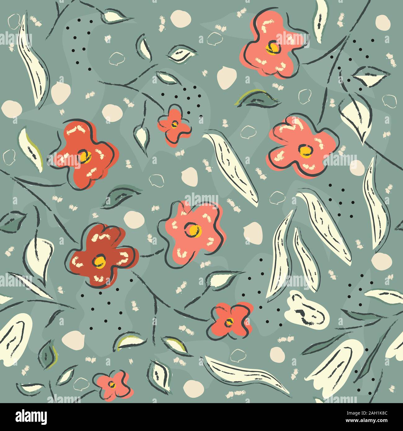 Hand Drawn Pattern with flowers, plants. Vector Illustration Stock ...