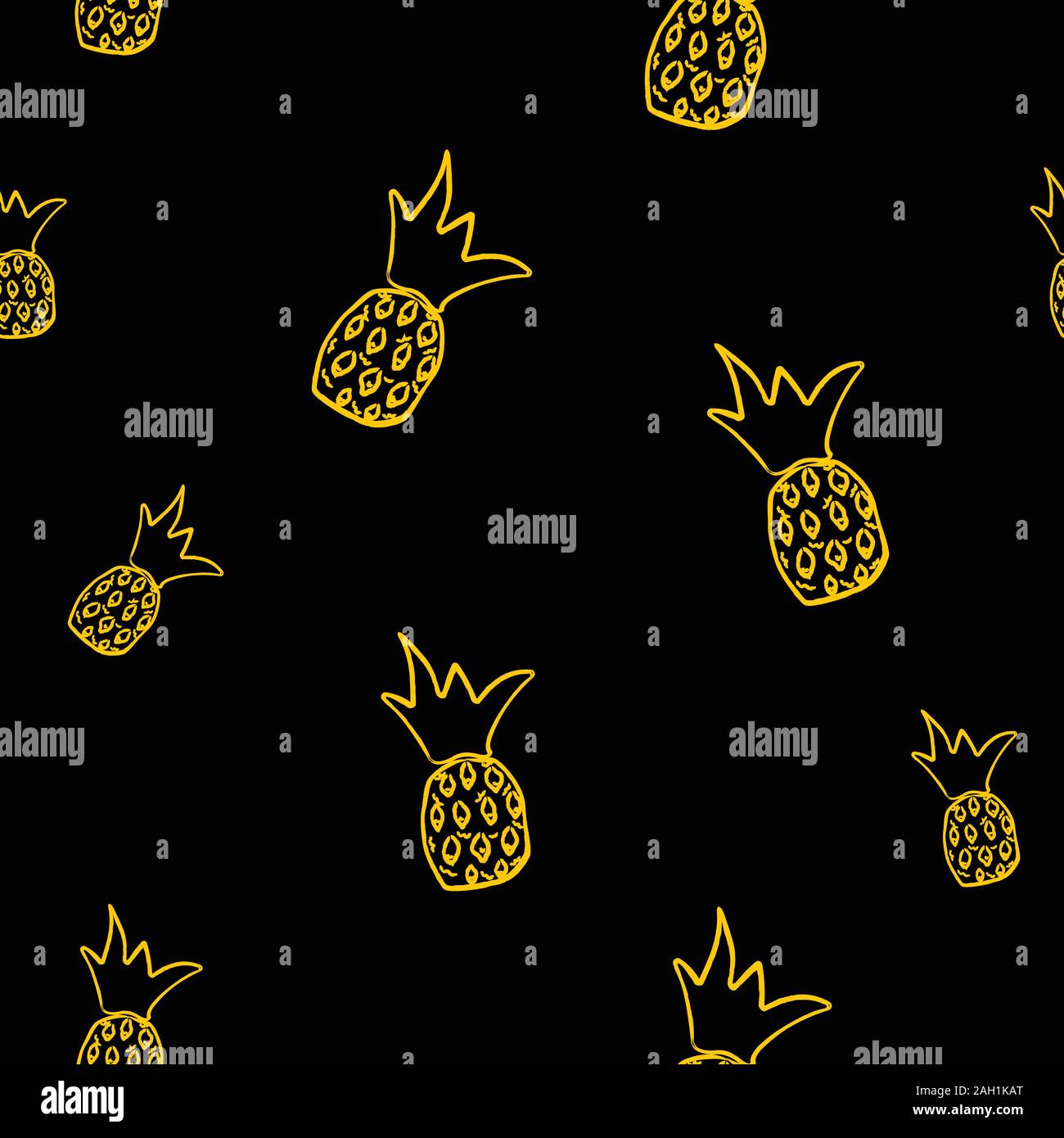 Seamless golden pineapple pattern on dark background. Repeating exotic ...