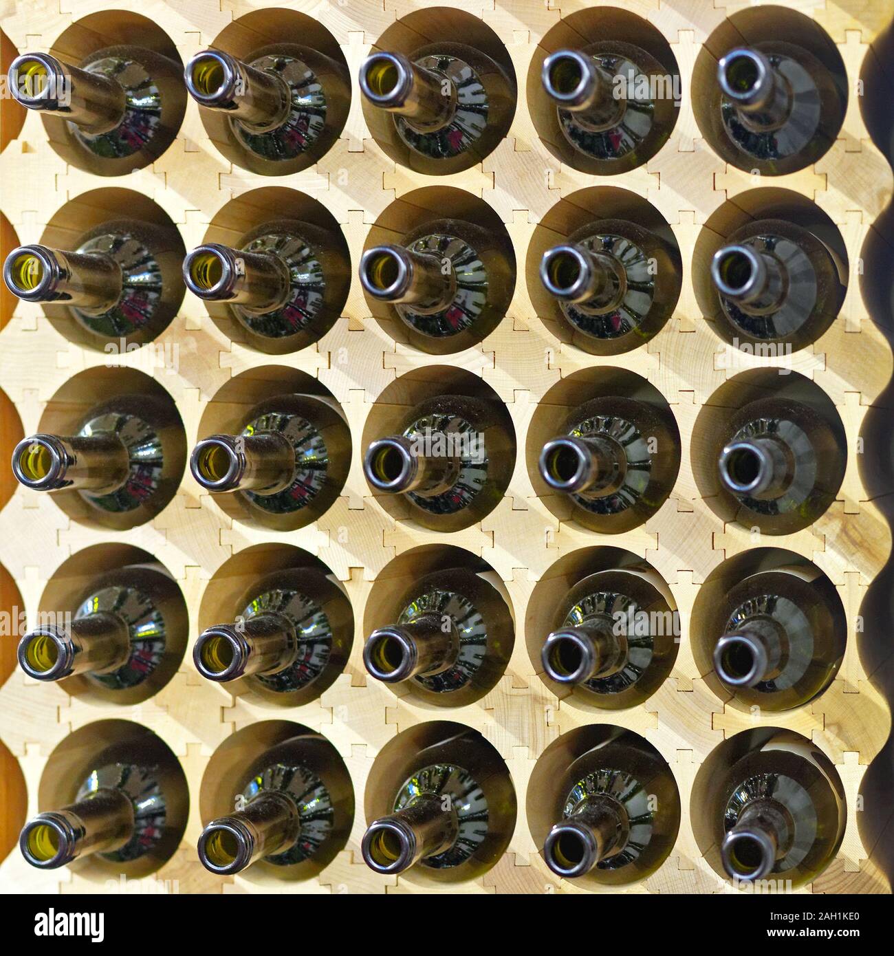Modular Wooden Wine Rack With Empty Bottles Stock Photo - Alamy