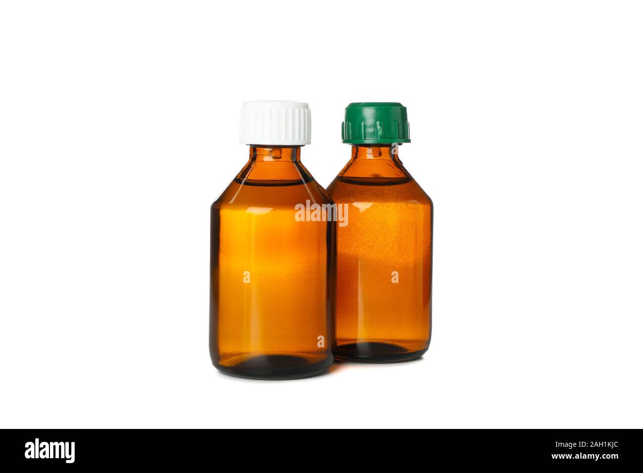 Brown glass medical bottles isolated on white background Stock Photo