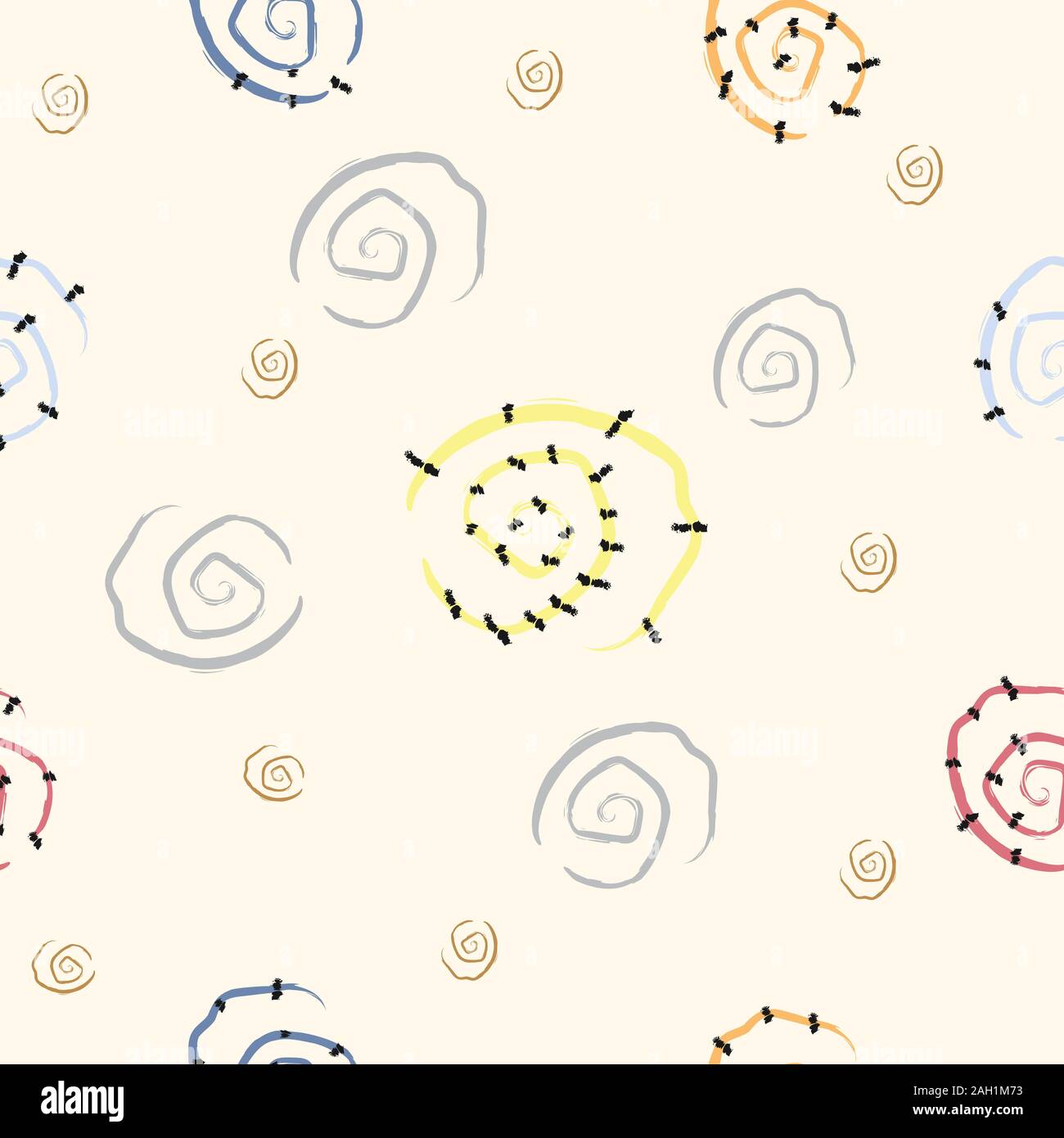 Cute Seamless Pattern with Spirals and Stars. Vector Illustration. Stock Vector