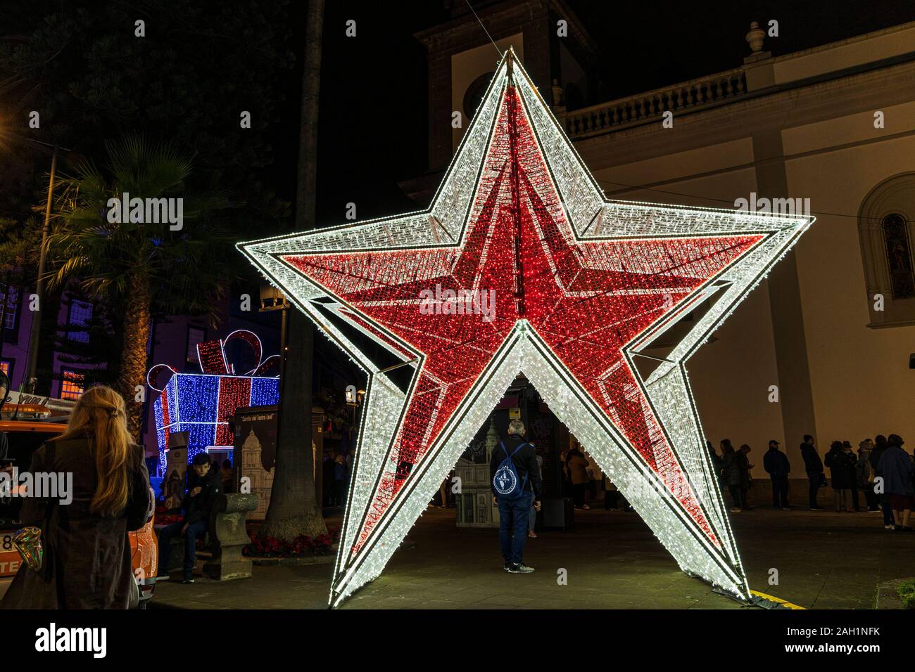 Large Red And White Led Lights In A Star Shape In San Cristobal De
