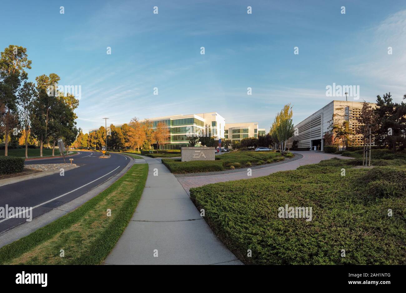 Electronic Arts video game company headquarters in Silicon Valley, San Francisco Bay Area - Redwood City, California, USA, 2019 Stock Photo