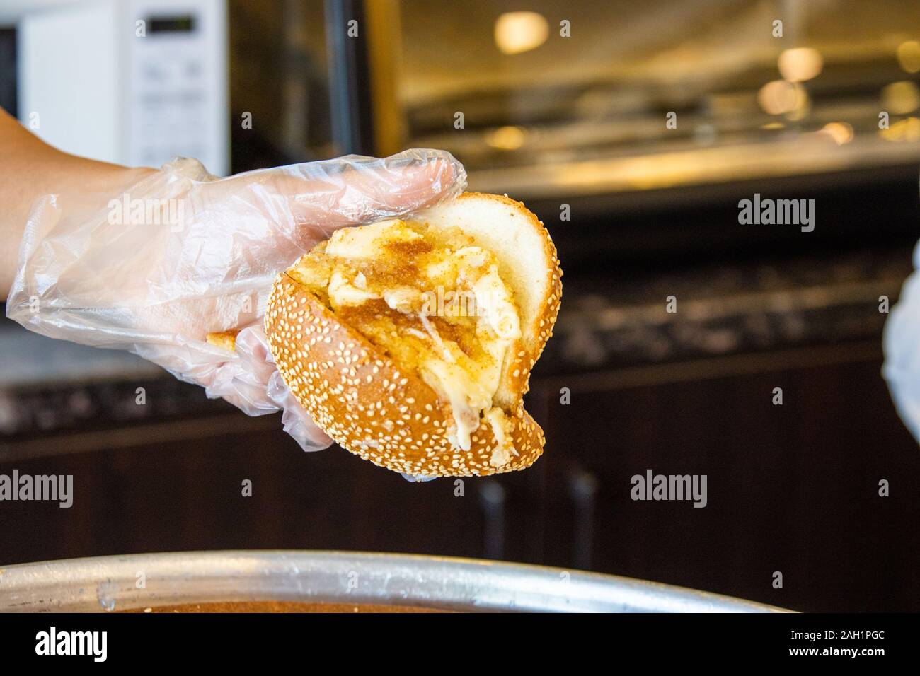 Kunafeh sandwich at L'Abeille D'or Bakery, Byblos, Lebanon Stock Photo