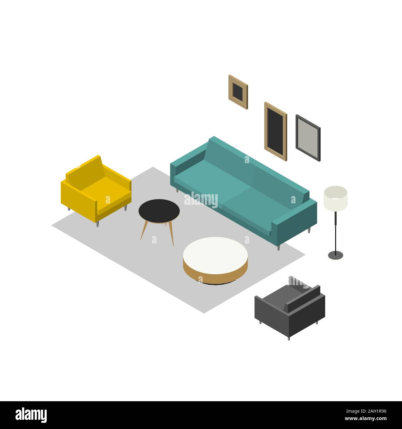 Lounge zone furniture. Isometric view of living room Stock Vector Image