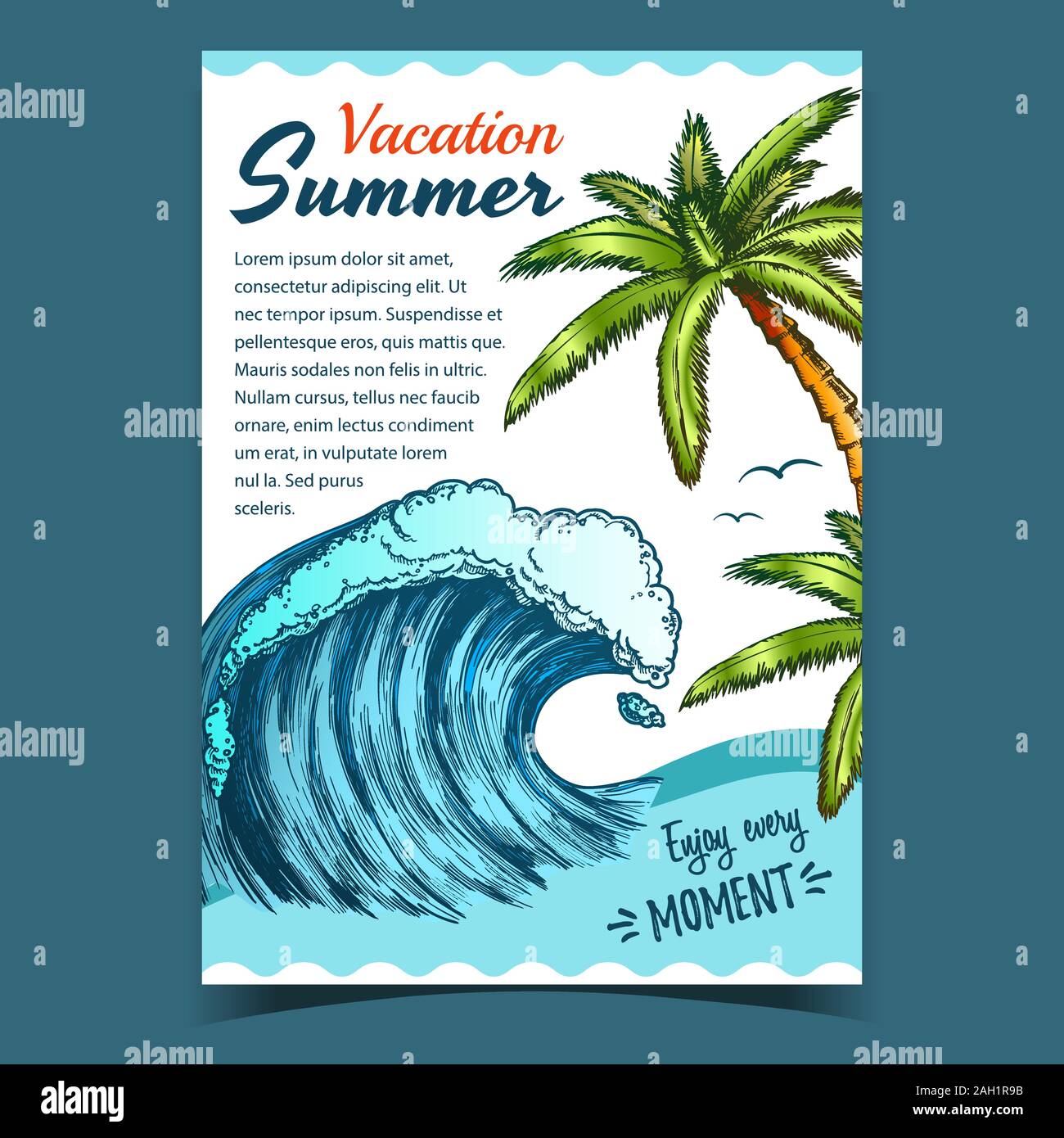 Sea Wave, Seaweed And Palm Trees Banner Vector Stock Vector Image & Art ...