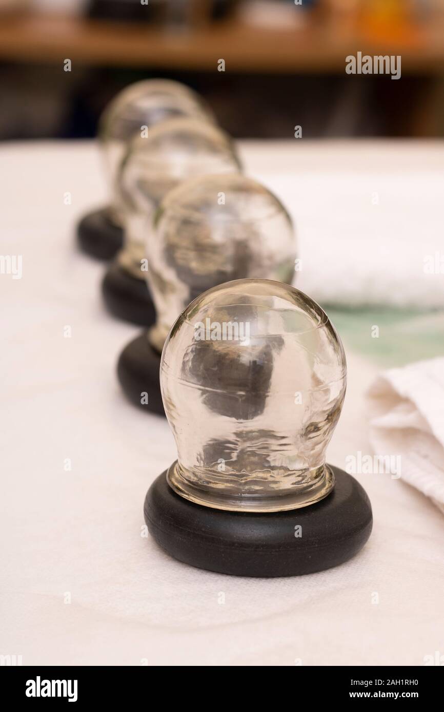 Massage jars for therapeutic massage Stock Photo