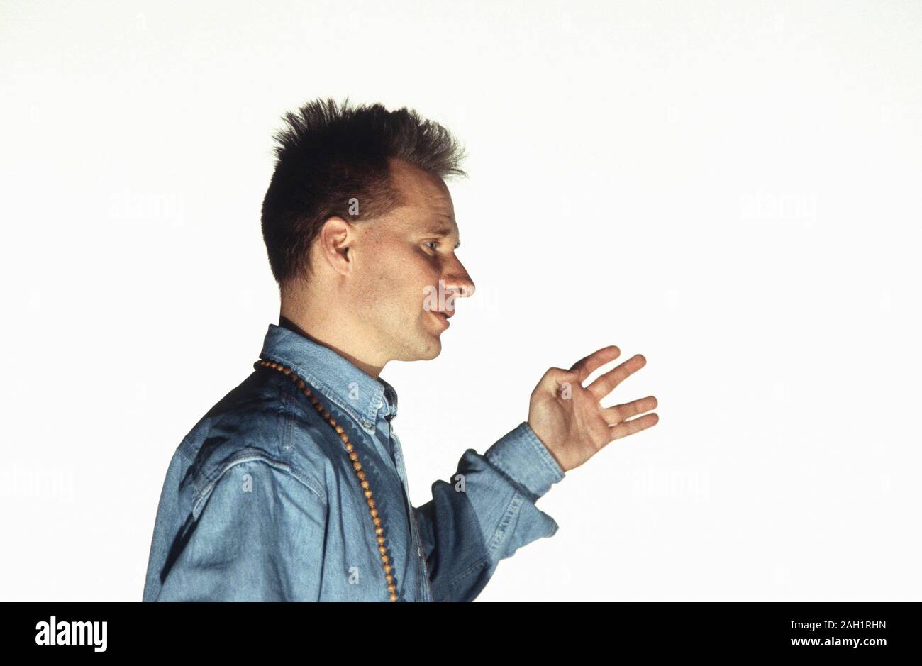 Peter Sellars (born 1957) American theatre and opera director photographed at a rehearsal of ‘The Merchant of Venice’ by Shakespeare presented by the Goodman Theatre Company of Chicago at the Barbican Theatre, London in 1994 Stock Photo