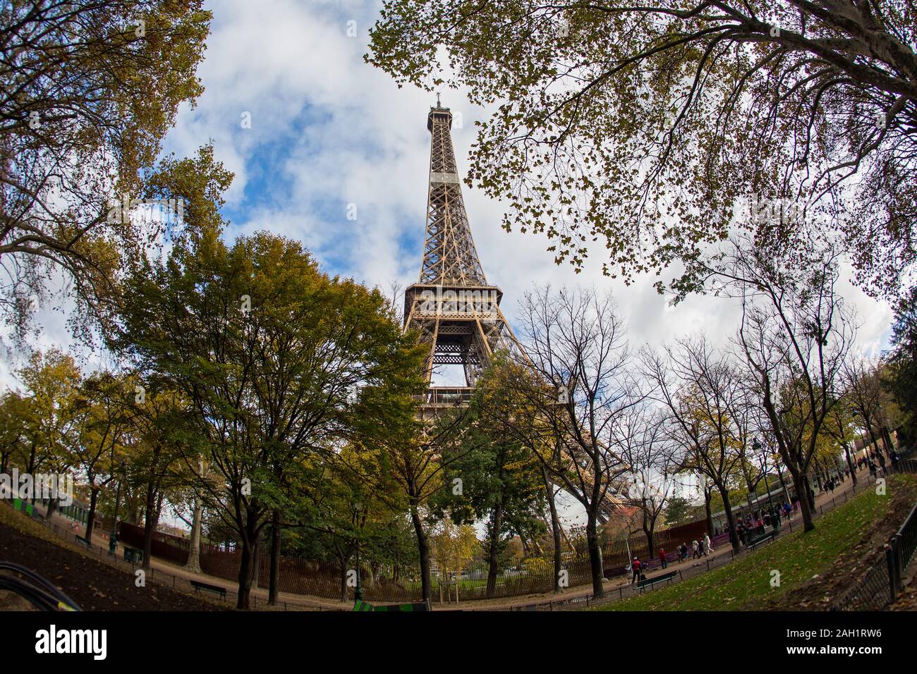 Paris, view of the Eiffel tower and autumn Park Stock Photo