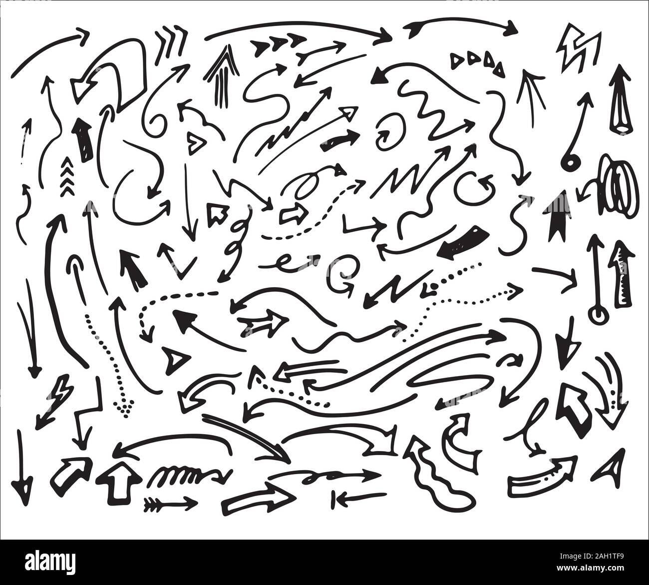 various black arrow doodles on white vector Stock Vector