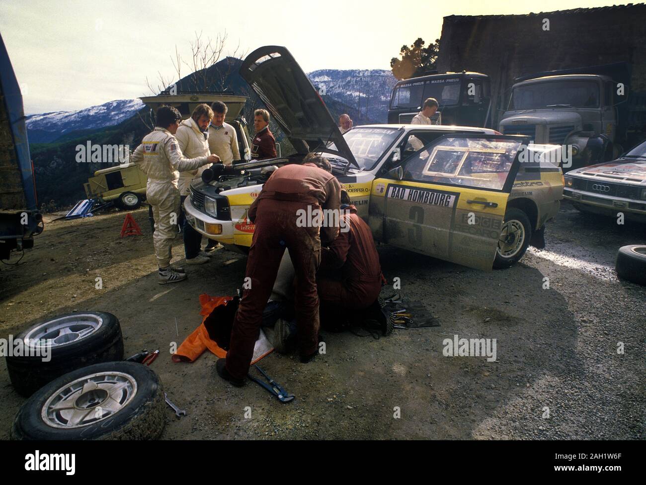 Walter Rohrl Audi Sport Quattro at service on the 1985 Monte Carlo ...