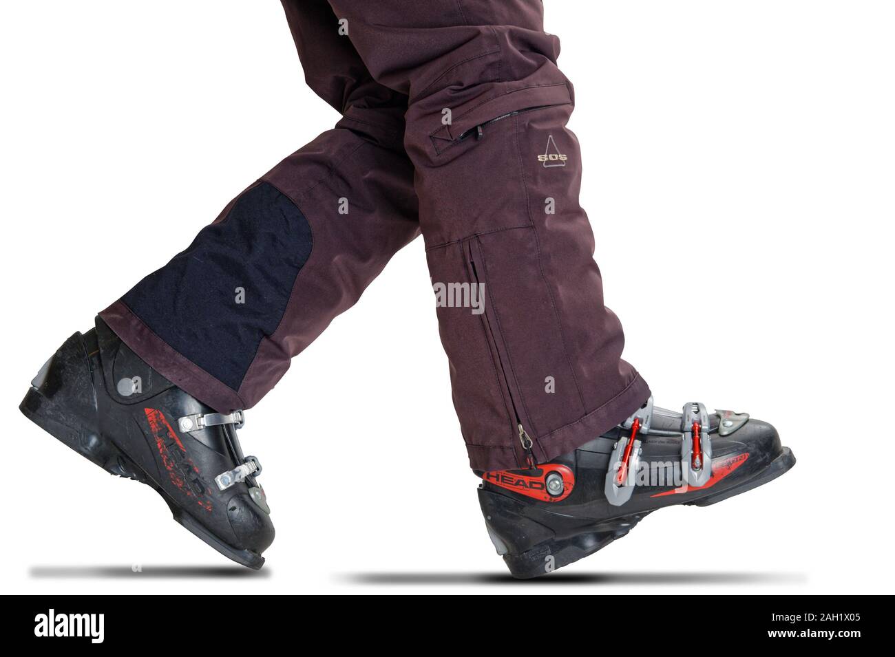 Beine mit Skischuhen, Freisteller.Bern, Schweiz. Stock Photo