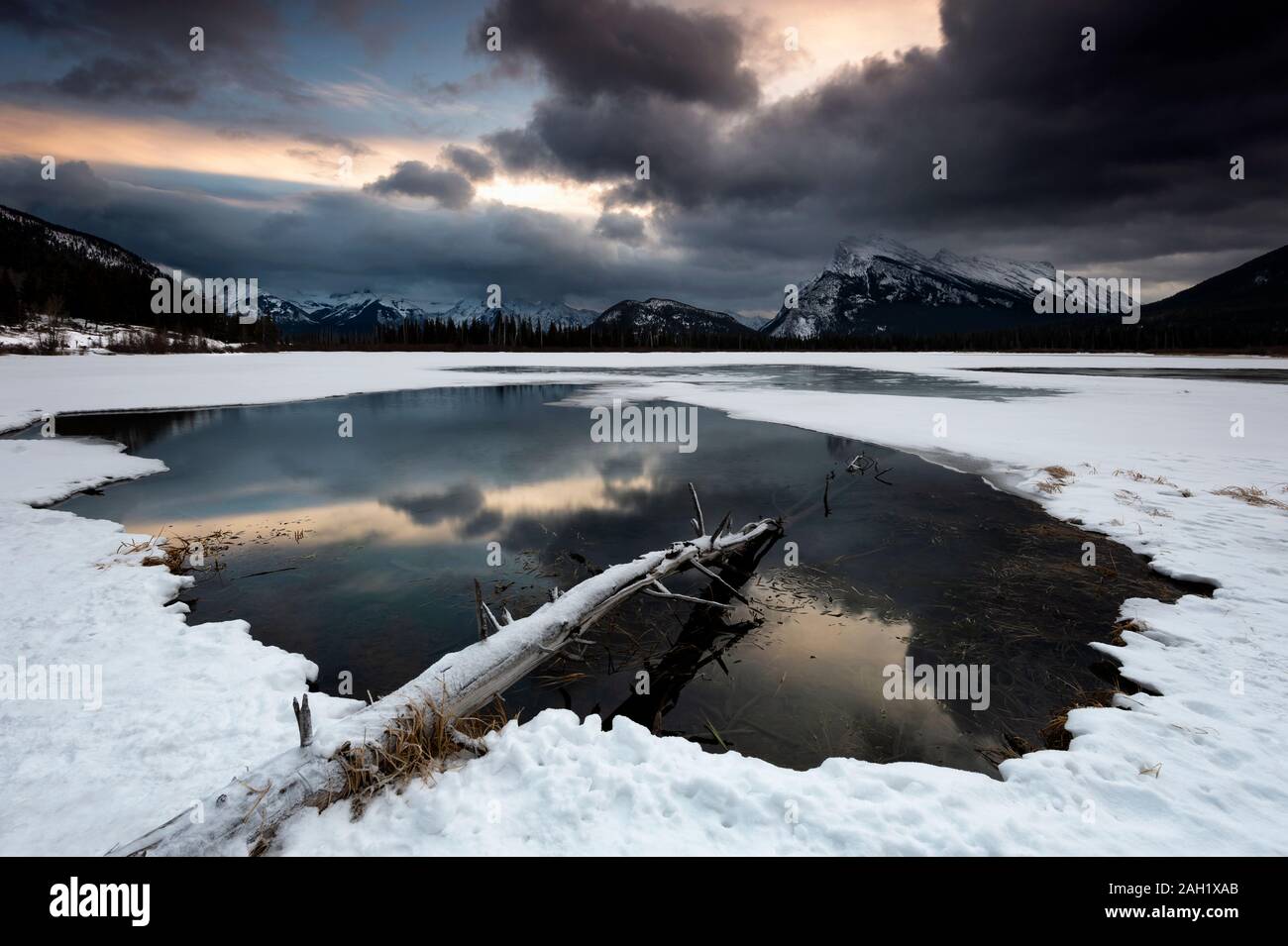 Vermillon Lakes in winter, Banff, Alberta, Canada Stock Photo