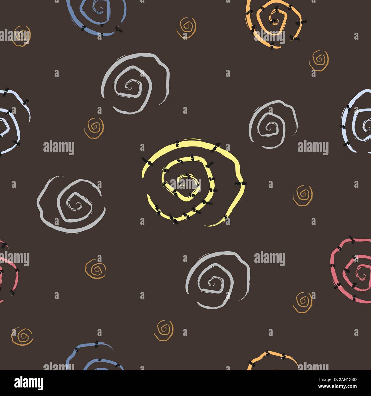 Cute Seamless Pattern with Spirals and Stars. Vector Illustration. Stock Vector