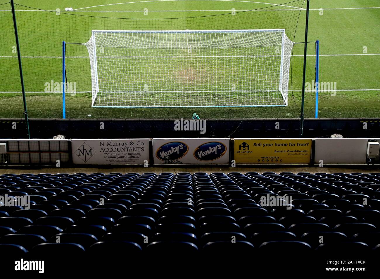 Venky's branding behind the goal ahead of the Sky Bet Championship match at Ewood Park, Blackburn. Stock Photo