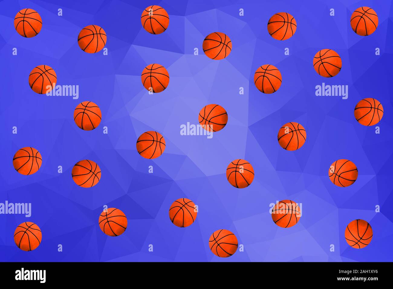 Colorful zine style retro falling basketballs animation on a blue