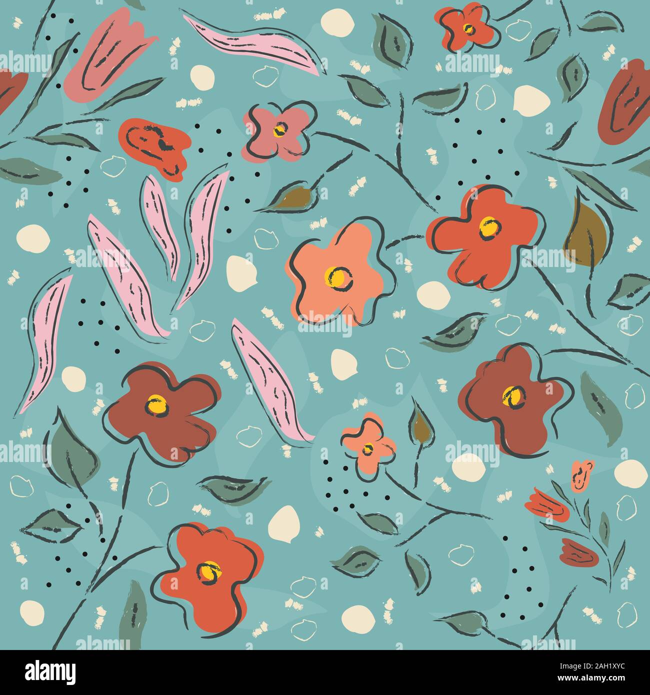Seamless Floral Pattern. Hand Drawn. Vector Illustration Stock Vector ...