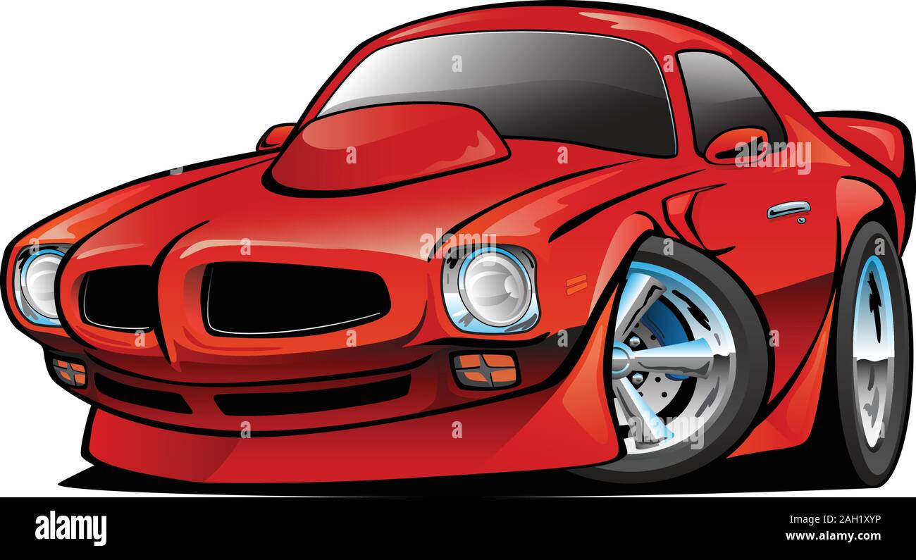 Seventies American Classic Muscle Car Cartoon Isolated Vector Illustration Stock Vector
