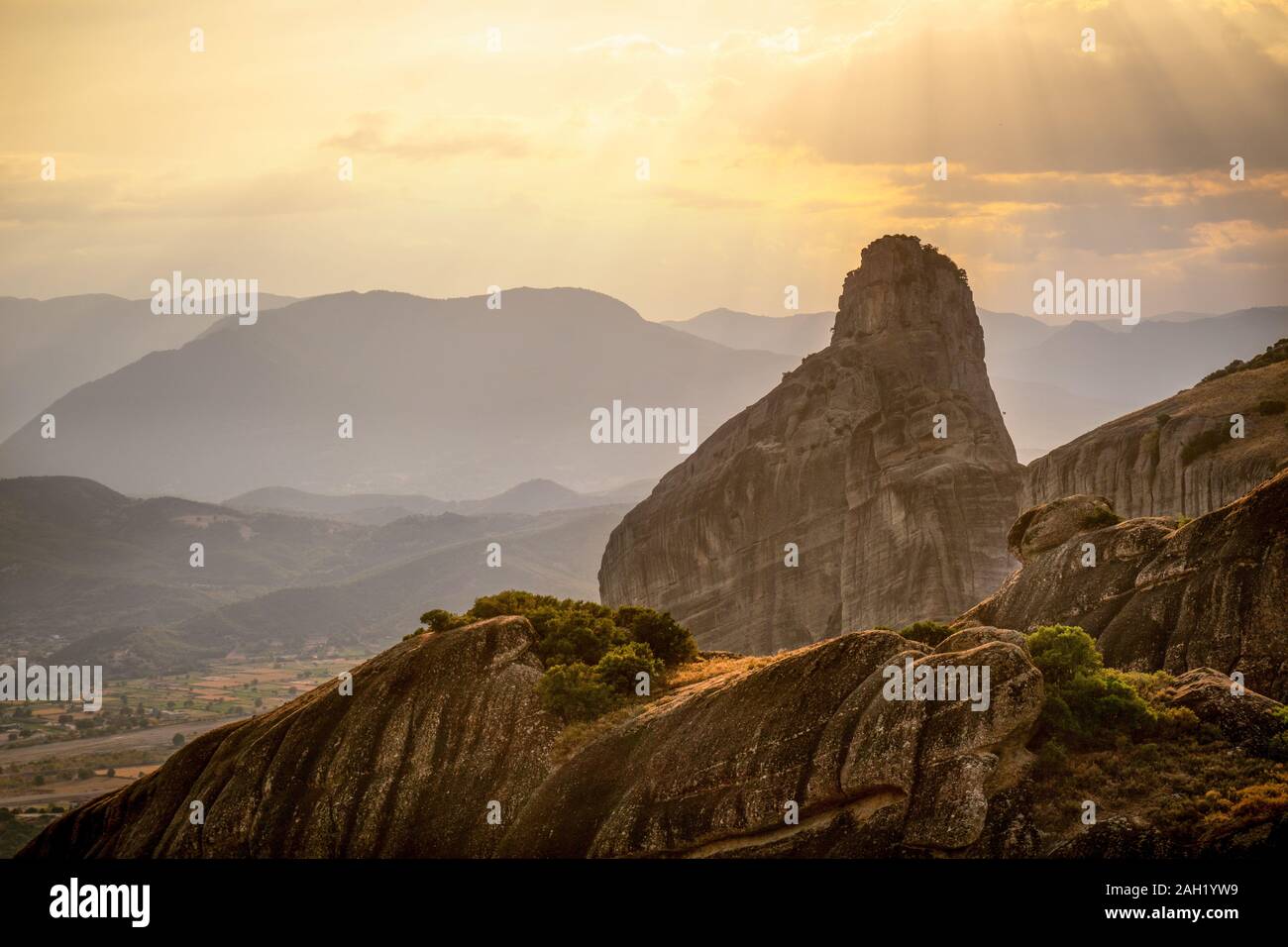 High mountains against a misty sky in Greece horizontal Stock Photo