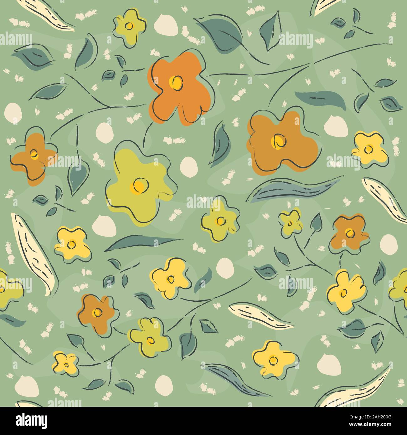 Floral and doodle Seamless Pattern. For backgrounds, wallpapers, fabric, prints, textiles, wrapping, cards, swatches, t-shirts, scrapbooks, blankets, Stock Vector