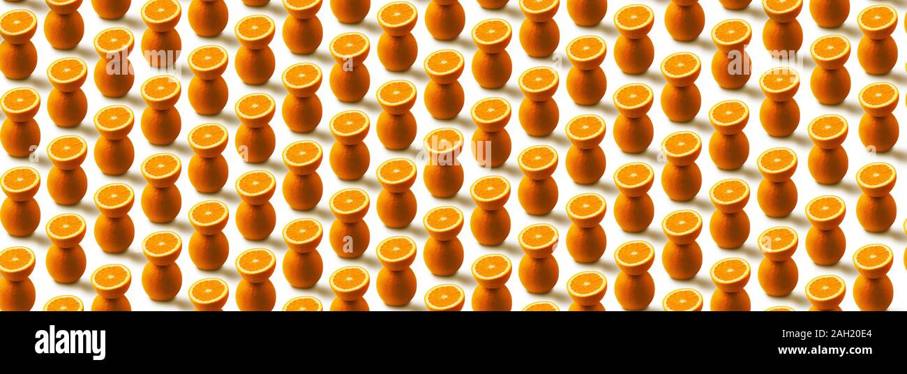 orange fruit pattern isolated on white background, panoramic image Stock Photo