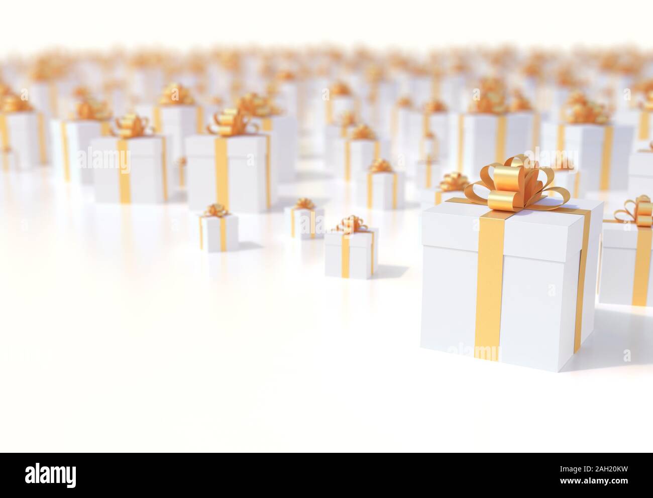 Christmas presents background with golden ribbon - 3D render Stock ...