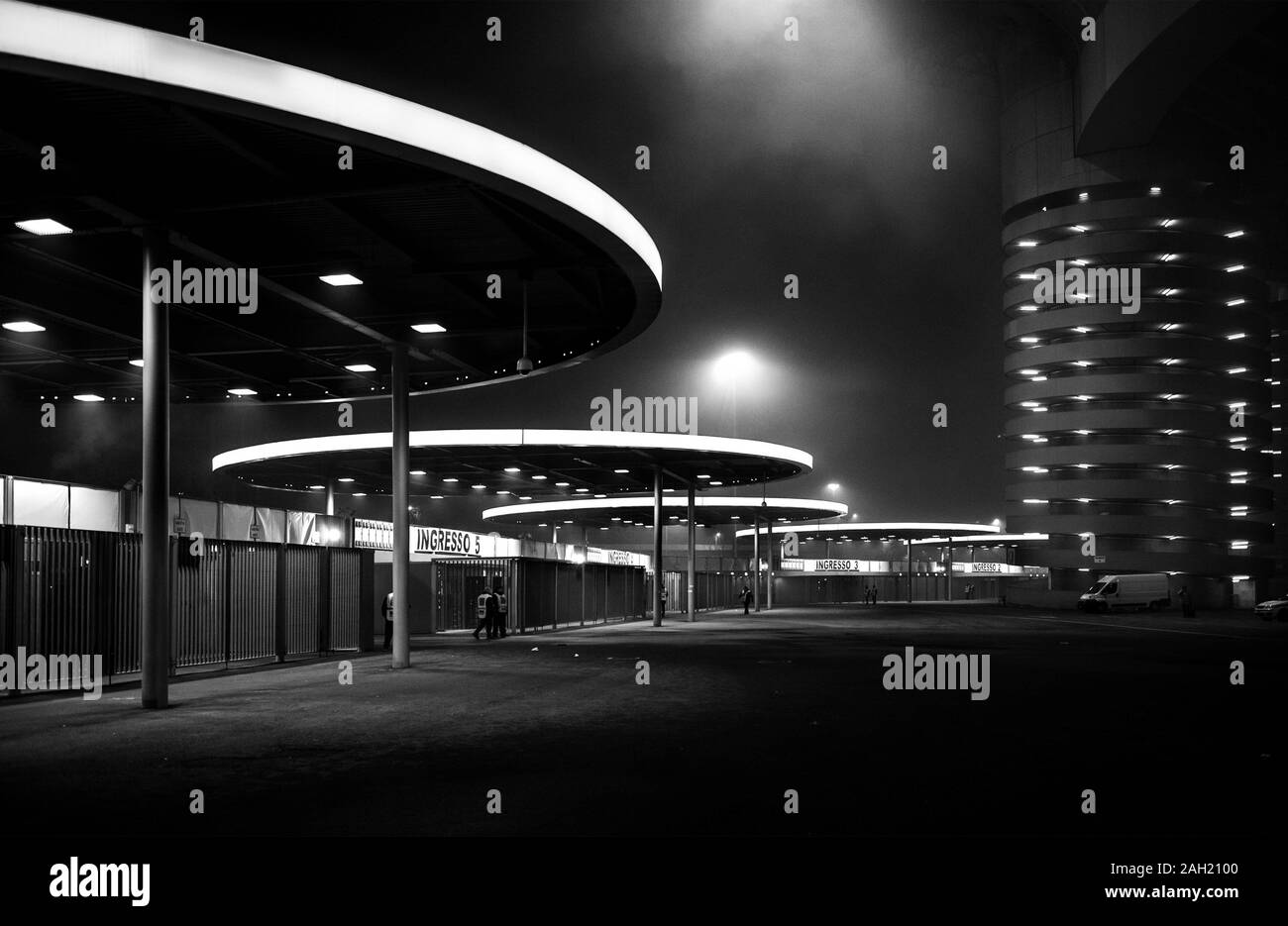Milan Italy , 08 december 2013, "Giuseppe Meazza - San Siro" Stadium : The San Siro stadium at night Stock Photo